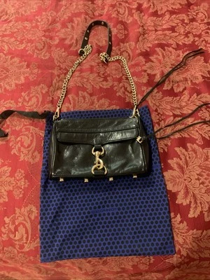 BOLSO DE HOMBRO REBECCA MINKOFF MINI MAC CUERO NEGRO BERRO CON BOLSA PARA EL POLVO Foto 1 de 4