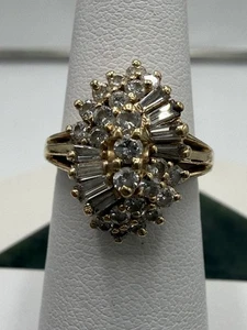 14K Gelbgold Diamant 0,31 TCW Starburst Cluster Cocktail Ring - Bild 1 von 16