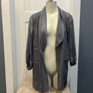 Diane Von Furstenberg Brady Jacket Sheer Grey Silver Metallic Open Front Size 6 - Picture 1 of 14