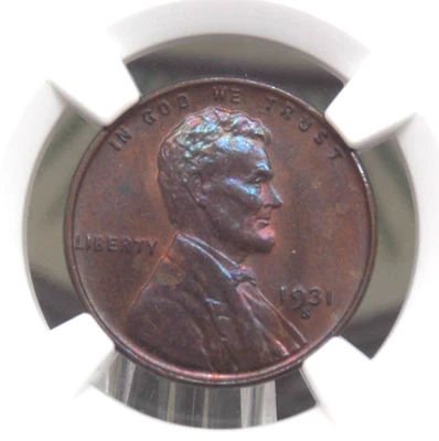 1931 "S" Lincoln WHEAT Cent Penny 1c NGC MS64 RB #010 Red Brown BU Unc ECC&C Inc - Image 1 of 4