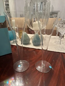 Tiffany Trumpet Hollow Stem Champagne Flutes Set If 2 New W Tags - Picture 1 of 5