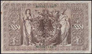 Germany 1000 Mark 1910 Vintage Old Paper Money Banknote Currency Pick 44b VF - Picture 1 of 2