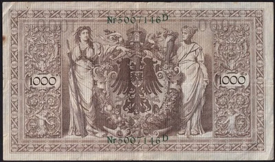 Germany 1000 Mark 1910 Vintage Old Paper Money Banknote Currency Pick 44b VF - Image 1 of 2