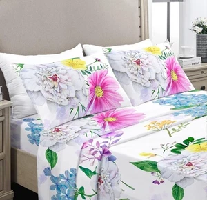 Full Sz Floral Bed Sheets Set 4PC 1800TC Double Brushed Microfiber Deep Pockets - Picture 1 of 11