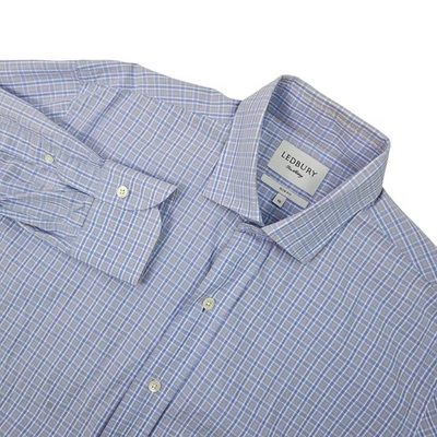 Ledbury Fine Shirting Mens Size 16 Slim Fit Blue Plaid Dress Shirt Button Up - Image 1 of 4