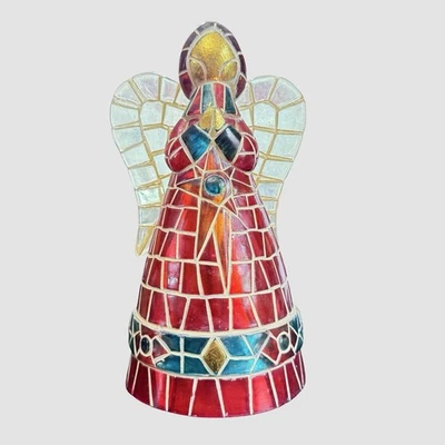 Estatuilla de ángel de Navidad vitral mosaico rojo 9" decoración navideña artesanal Foto 1 de 4