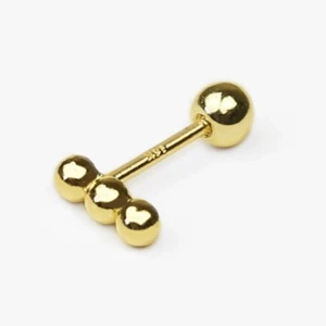14k Solid Gold Small Ball Stick Stud Earring, Small Dainty Gold Piercing - Picture 1 of 4