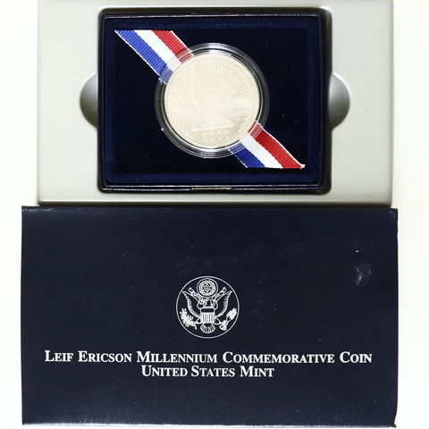 2000 P Leif Ericson BU Commem 90% Silver Dollar OGP & COA Cover