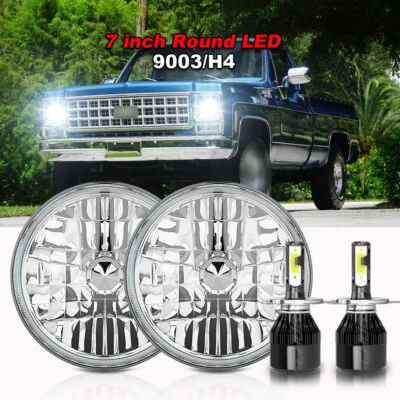 Pair For Chevy C10 K10 K20 K5 1975-1980 105W 7" Round LED Headlights Hi/Lo Beam - Image 1 of 4