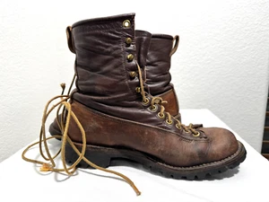 Vintage Double Lace to Toe Work Boots Leather Montagna Bloc 8.5 9 Logger Pilots - Picture 1 of 12
