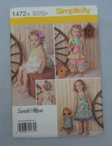 Simplicity Sewing Pattern 1472 Child Romper Sz 1/2, 1, 2, 3, 4 & 18" Doll NOS - Picture 1 of 2