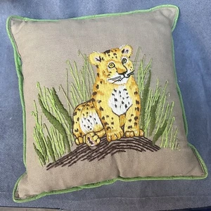 Vintage crewel embroidery tiger Decorative pillow Finished - Picture 1 of 3
