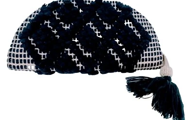 Bolso de mano bolso sin asas universal tejido hilo azul marino y crema de colección con borla 9,5 x 5,5 Foto 1 de 4