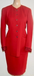 JH Collectibles Beautiful Red Wool 2 Piece Suit ~ Blazer & Skirt Size 4/6 - Picture 1 of 11