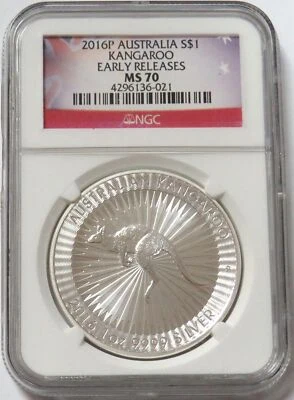 2016 SILVER AUSTRALIA $1 KANGAROO 1 OZ COIN NGC MS 70 EARLY RELEASES - Image 1 of 2
