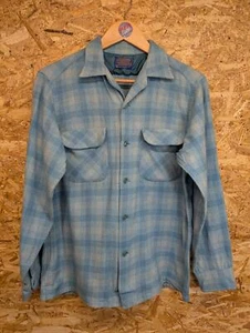 Pendleton Lodge Shirt Medium Turquoise Blue Check Plaid Over-Shirt Made In USA - Picture 1 of 6