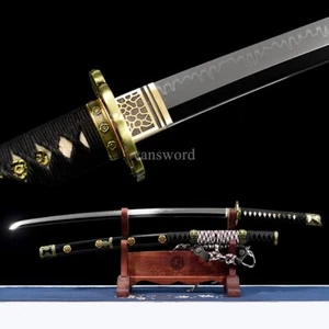 Japanese Tachi T10 Steel Clay Tempered Mirror Blade Sword Full Tang Sharp Black. - Picture 1 of 10