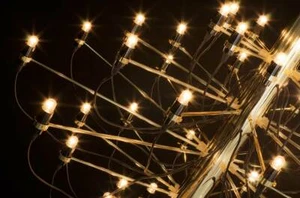 Giant Bauhaus chandelier with 50 lights Ø 110 cm, Height 100 -180 cm Gold/Silver - Picture 1 of 9