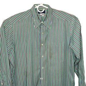 J MCLAUGHLIN Shirt Blue Green White Striped Mens Large Long Sleeve Cotton - Picture 1 of 5