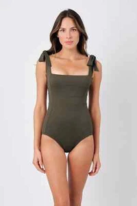 Une Piece Khaki Texture Classic Square Neck One Piece Swimsuit Women's 12 NWT - Picture 1 of 3