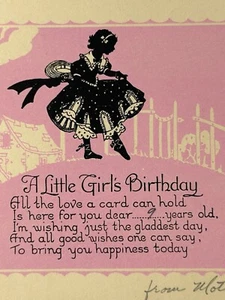Vintage Birthday Card Little Girl Dancing Ballet Slippers Street Houses Pink - Picture 1 of 3