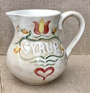 Vintage Floral Ceramic Syrup Pitcher Folk Art Rustic Cottage Core Farmhouse - Picture 1 of 6
