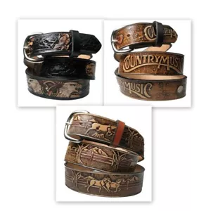 Country und Western Leder Gürtel abnehmbare Schnalle - verschiedene Designs - Bild 1 von 4