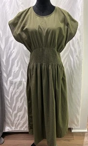 Madewell Olive Green Fit & Flare Shirred Waist Maxi Dress Size L - Picture 1 of 7