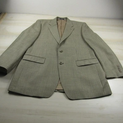 Lauren Ralph Lauren Blazer 男式 42L 黑色棕色运动外套丝绸羊毛千鸟格 — 第 1/4 张图片