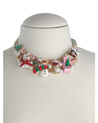 Authentic Betsey Johnson Christmas Santa Holiday Crystal Bib Charm Necklace Nwt - Image 1 of 4
