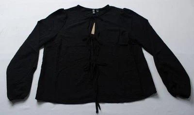 Pieces Women's Long Sleeve Tie Front Solid Blouse Top AR8 Black Large NWT - Image 1 of 3