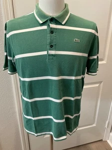 Vintage Lacoste Herren Poloshirt Grün & Weiß Gestreift Größe 5 EU Frankreich - Bild 1 von 5