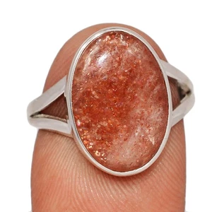 Natural Rainbow Sunstone - Madagascar 925 Silver Ring Jewelry s.7 CR75362 - Picture 1 of 1