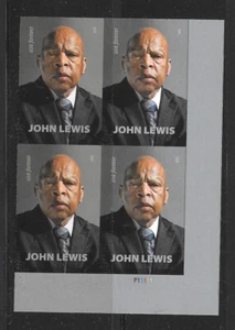 Scott #5801a IMPERFORATE (SIN TROQUELADO) 2023 John Lewis, Bloque de Placas de 4, Estampillada sin montar o nunca montada - Imagen 1 de 1