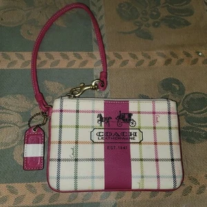 Coach Tattersall Plaid Wristlet Wallet Horse and Carriage Pink- read description - Picture 1 of 9