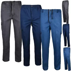 Mens Elasticated Denim Jeans Cargo Stretch Trouser Straight Work Casual Pants - Picture 1 of 13