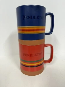 Pendleton Woolen Mills Ceramic Coffee Mug Blue And Red Striped 18 oz Set Of 2 - Picture 1 of 5