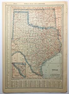 1920 Vintage TEXAS Atlas Map Old Antique New World Atlas & Gazetteer Collier