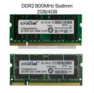 Crucial 2GB 4GB PC2-6400 667 800 MHz DDR2 200PIN PC2-5300 Laptop SODIMM Memoria - Imagen 1 de 7