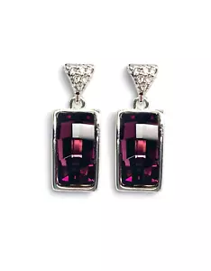 Deep Purple Drop Swarovski Elements Crystal Earrings 18K White Gold Plated - Picture 1 of 3