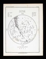 1892 Astronomy North Sky Star Map July Midnight Milky Way Polaris Leo Cassiopeia