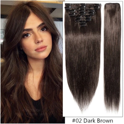 DICK Echthaar 8 Tressen Clip In Remy Haar Extensions Haarverlängerung Glatt Lang - Bild 1 von 4