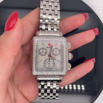 Michele Deco Diamond Chronograph Watch Head & Bracelet 33mm New $2195 - Image 1 of 4