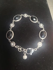 Armband Edelstahl poliert schwarzer Onyx/CZ mit 0,75 Zoll Ext. - Bild 1 von 4