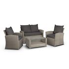 Rattan Sofa Set, Premium 4 Seater Lounge Set, 4pc Garden Furniture Set - Vonhaus