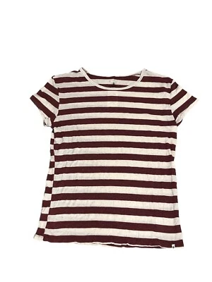 Volcom Womens Lived In Rib Burgundy Tan Striped Tee Shirt Size Medium - Image 1 of 4