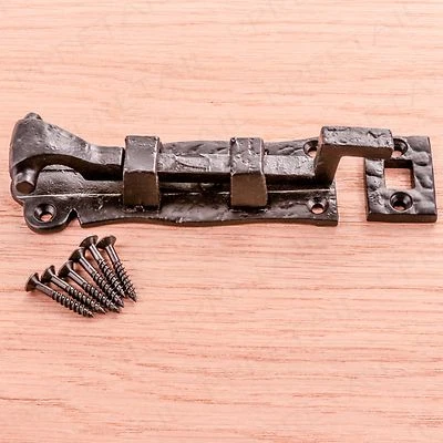 BLACK CAST IRON NECKED SCROLL DOOR BOLTS Recessed Country Slide Lock/Latch/Catch - Image 1 of 3
