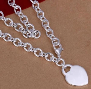 925 SILVER ELECTRO PLATED 16" HEART PENDANT CHOKER Necklace Lobster CLOSING. - Bild 1 von 2