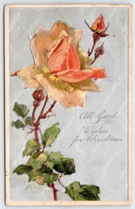 TARJETA POSTAL ROSA TEXTURIZADA PLATA GRABADA PARA NAVIDAD AÑOS 1910 TODOS LOS BUENOS DESEOS PARA NAVIDAD - Imagen 1 de 2