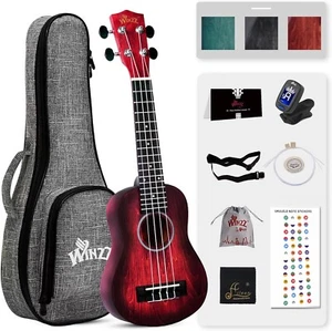 21-Inch Hand Rubbed Soprano Ukulele with Accessories & Online Lessons - Red - Picture 1 of 11